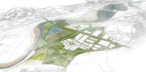This image: an artist's visualisation of how the whole
					 		 development could look once all phases are complete.
 							 The map: the map shows wider development framework, currently
							 proposed. This website is only consulting on the first phase
							 of redevelopment to the west of the site.